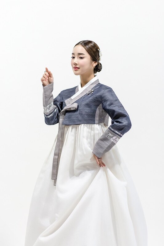 회청 은빛 끝동 혼주한복