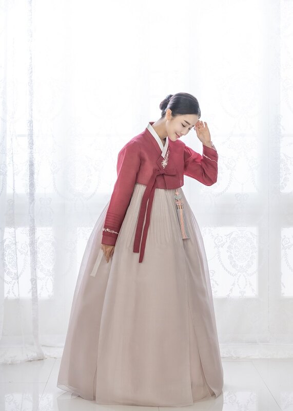 다홍 긴고름 혼주한복
