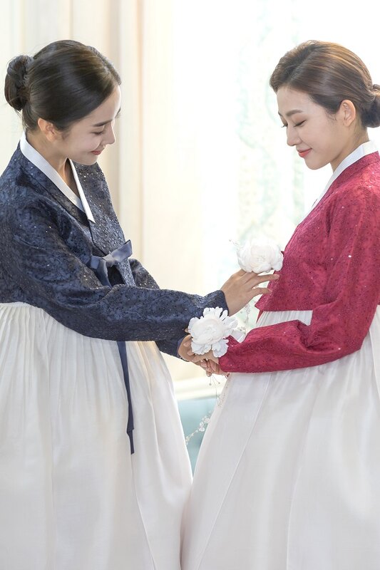 남색 자주 커플한복