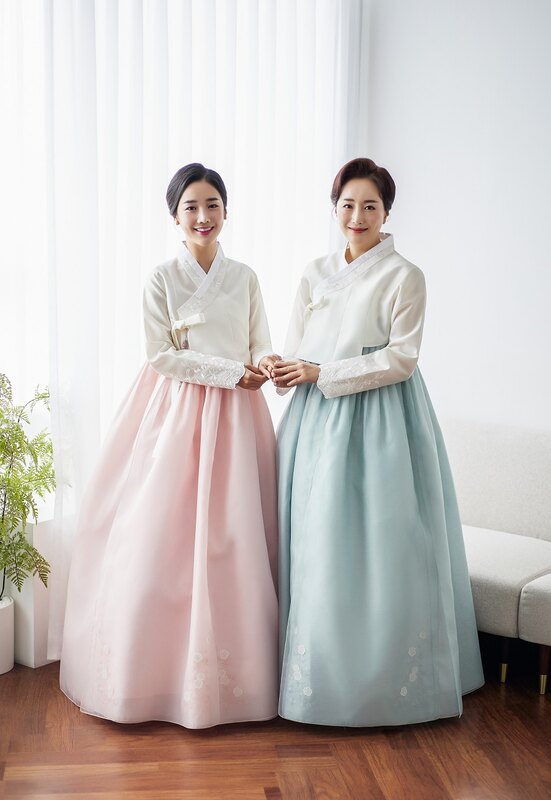 분홍 옥색 두벌 혼주한복