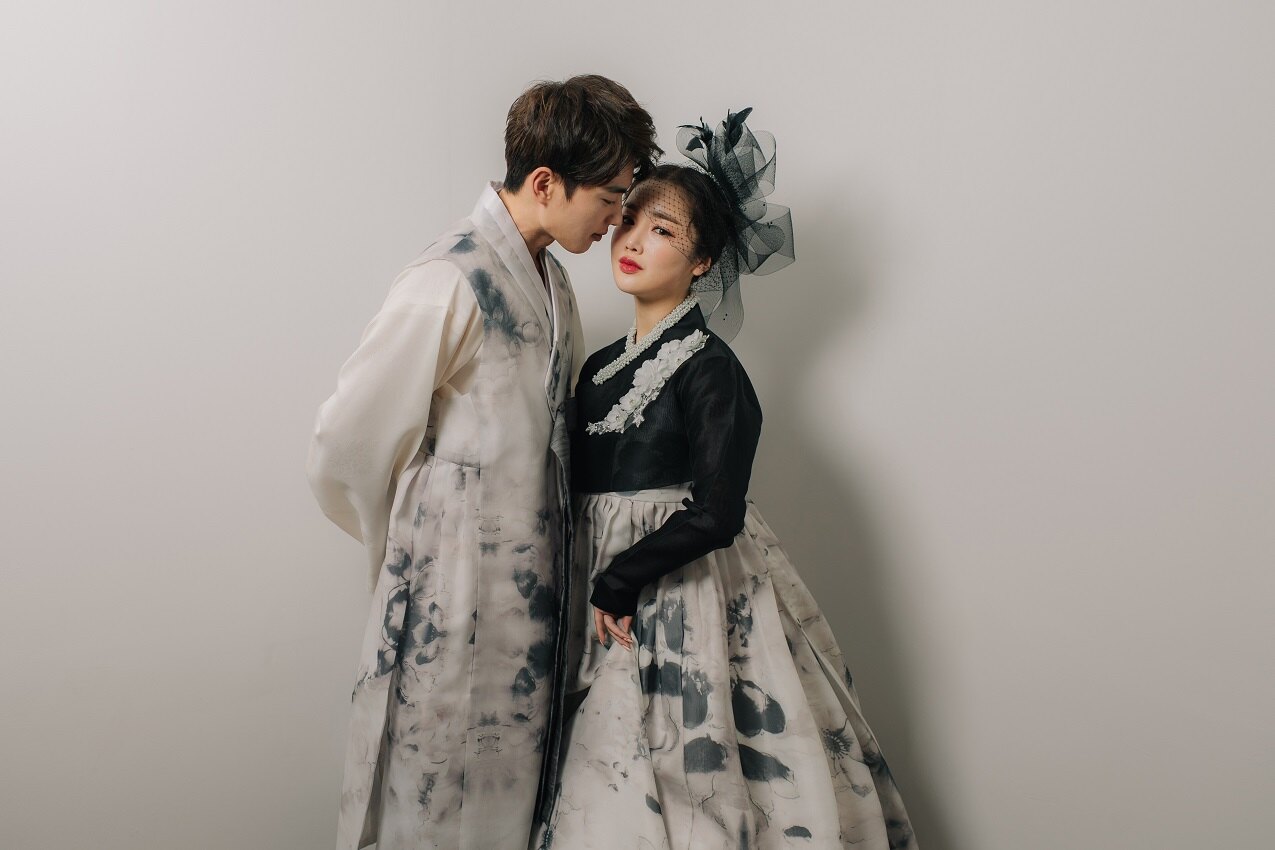 수묵 무늬 먹색 커플한복