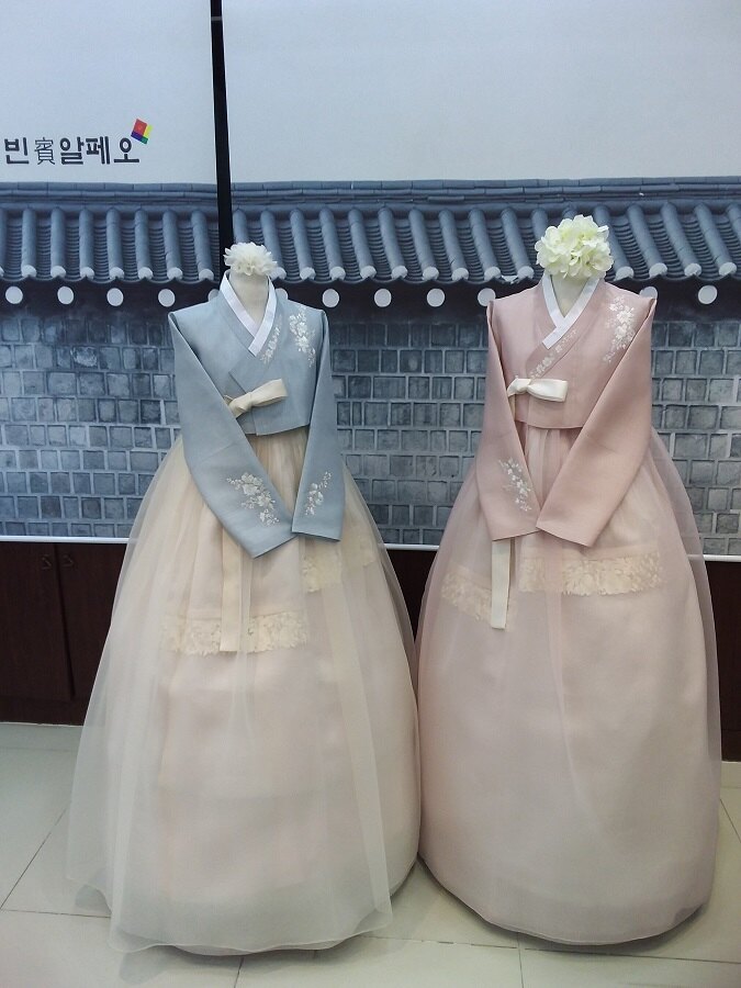 회청빛 미색치마 혼주한복